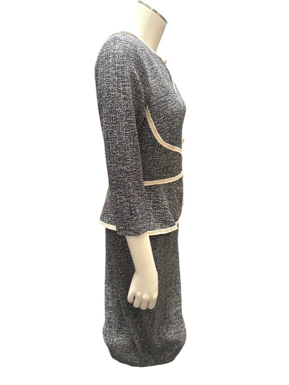 VFShow Size M Black White Tweed Peplum Dress Slim Fit Office City Chic Work Wear - Picture 5 of 16